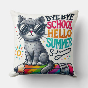 Cojín Decorativo Gato Adorable en Ilustración de Lápiz que Celebra