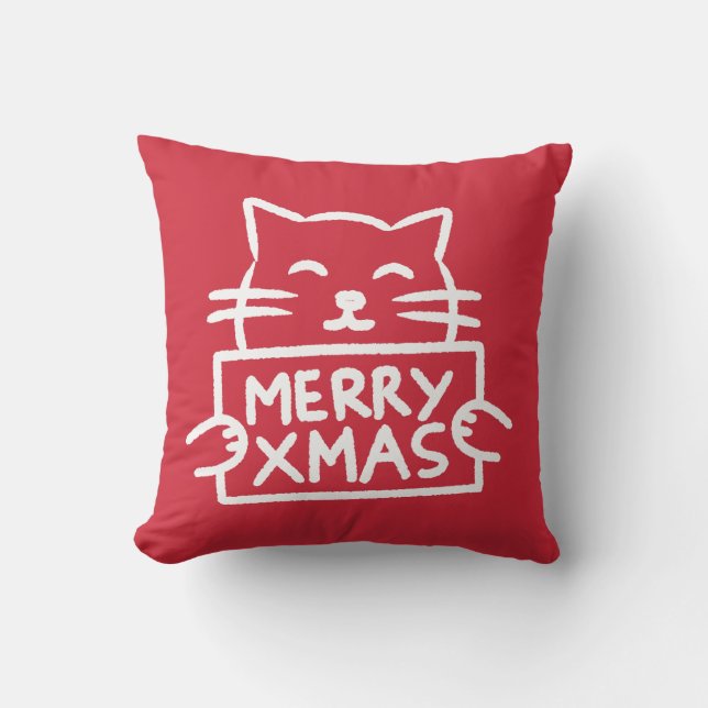 Cojín Decorativo Gato Adorable Feliz Navidad (Anverso)