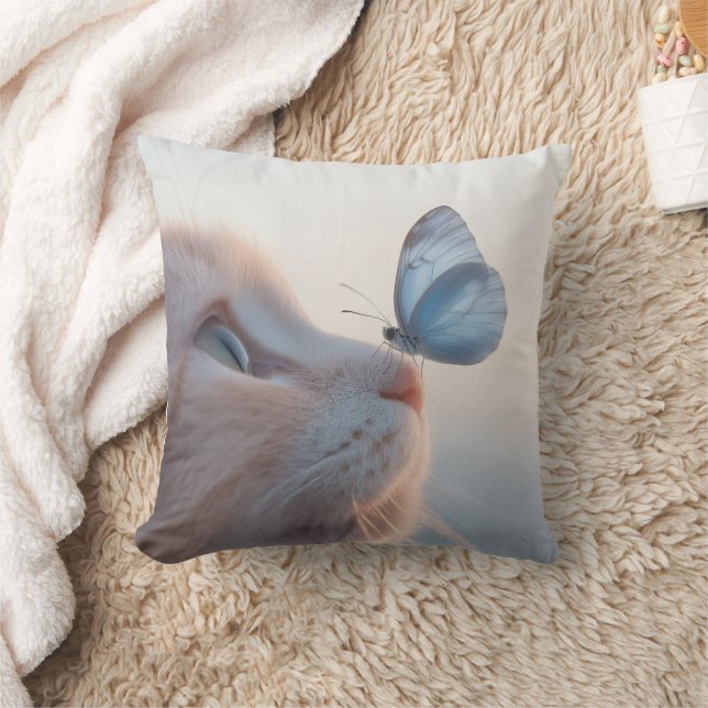 Cojín Decorativo Gato Adorable y Mariposa Azul (Manta)
