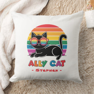 Cojín Decorativo Gato aliado - Gato negro con gafas de sol arcoiris