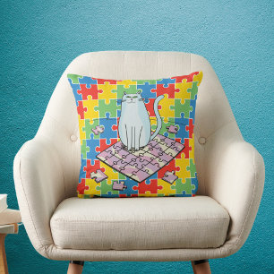 Cojín Decorativo Gato amante de Jigsaw Puzle Mad