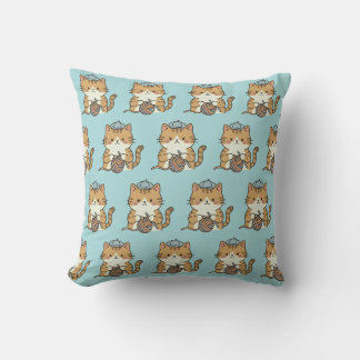 Cojín Decorativo Gato Amante del Ganchillo Azul Encanto Gráfico