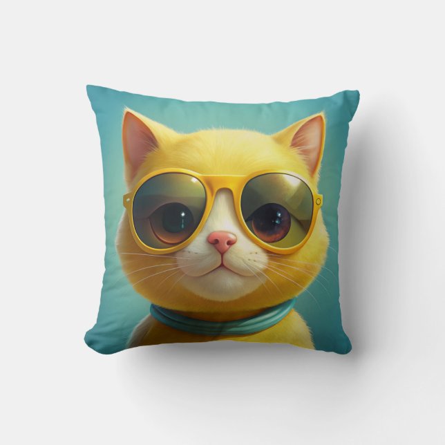 Cojín Decorativo Gato amarillo lindo con gafas de sol (Anverso)