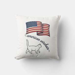 Cojín Decorativo Gato American Wirehair Patriótico Diseño Vintage_1