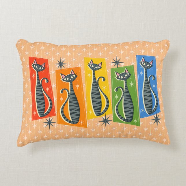 Cojín Decorativo Gato Arcoíris Atómico Retro LGBTQ+  (Anverso)