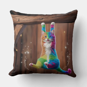 Cojín Decorativo Gato arcoiris resplandeciente