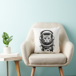 Cojín Decorativo Gato Astronauta Blanco y Negro