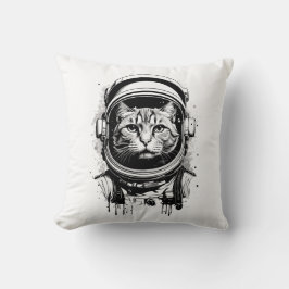 Cojín Decorativo Gato astronauta blanco y negro