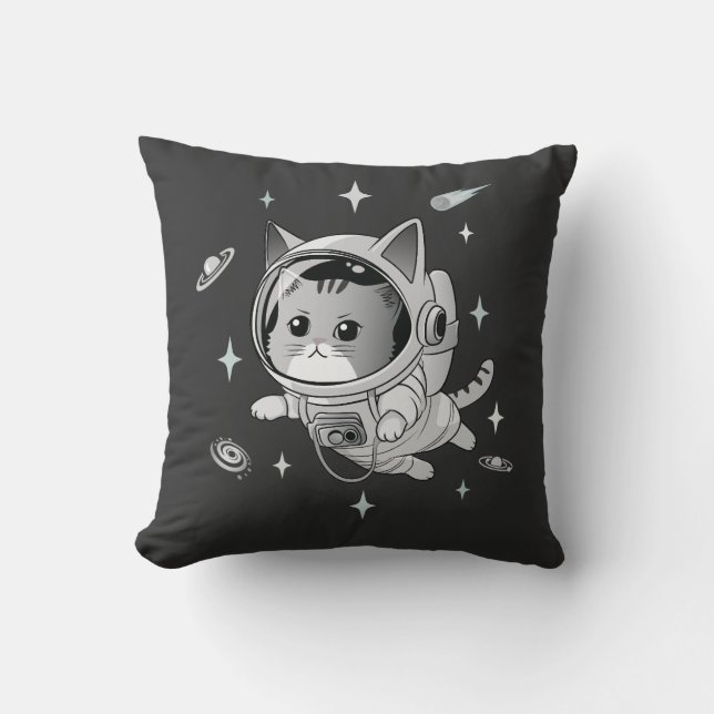 Cojín Decorativo Gato astronauta en el espacio en gato lindo (Anverso)