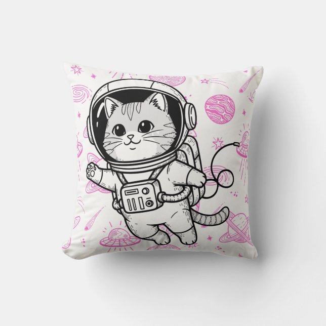 Cojín Decorativo Gato Astronauta Lindo Patrón Espacial Personalizad (Anverso)