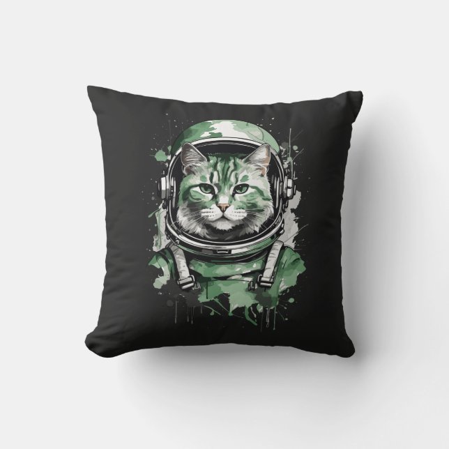 Cojín Decorativo Gato Astronauta Verde Splash (Anverso)