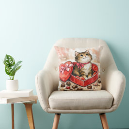 Cojín Decorativo Gato atigrado en una caja de dulces en forma de co