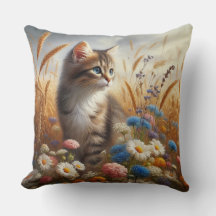 Gato Atigrado Gatito Amante Floral 20x20 Algodón