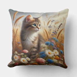 Cojín Decorativo Gato Atigrado Gatito Amante Floral 20x20 Algodón 