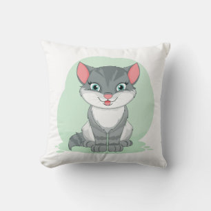 Cojín Decorativo Gato Atigrado Gris Gatito Lindo Gato Dibujo Animad