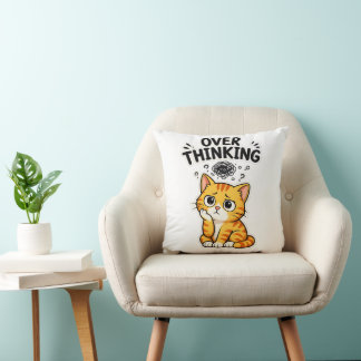 Cojín Decorativo Gato Atigrado Naranja Divertido y Pensativo