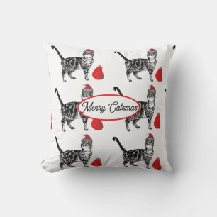 Cojín Decorativo Gato atigrado Navidad sombrero Santa Gatos Rojo Bl