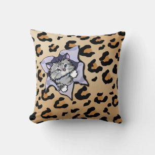 Cojín Decorativo Gato atigrado sobre estampado de leopardo
