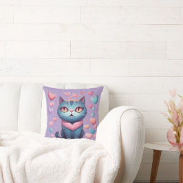 Cojín Decorativo Gato Azul Cutáneo Con Carne De Corazón | Kawaii Va