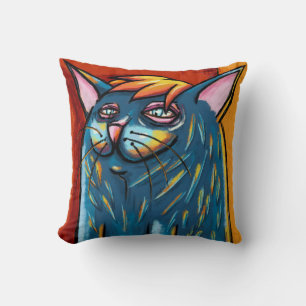 Cojín Decorativo Gato azul feliz y lindo digital al pastel