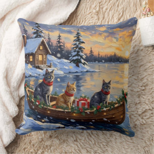 Cojín Decorativo Gato Azul Ruso Navidad Barco Fiesta