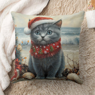 Cojín Decorativo Gato Azul Ruso Navidad Vintage Playa