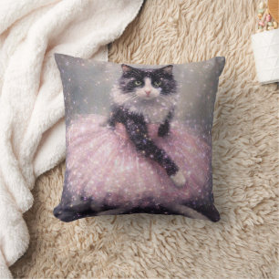 Cojín Decorativo Gato Bailarina Brillante en Tutú Rosa