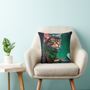 Cojín Decorativo Gato Bengal conduciendo bicicleta Día de San Patri