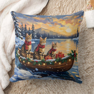 Cojín Decorativo Gato Bengal Navidad Barco Fiesta