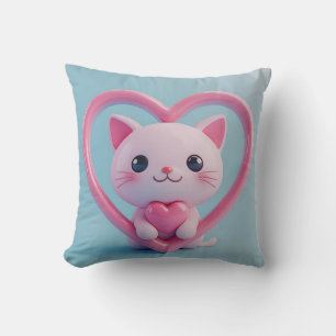 Cojín Decorativo Gato Blanco Adorable con Corazón Diseño de Amor Ga