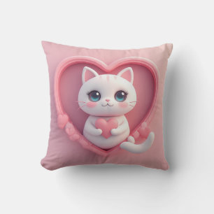 Cojín Decorativo Gato Blanco Adorable con Corazón Diseño de Amor Ga