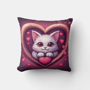 Cojín Decorativo Gato Blanco Adorable con Corazón Diseño de Amor Ga