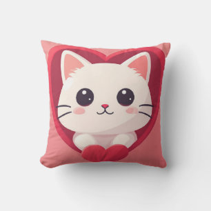 Cojín Decorativo Gato Blanco Adorable con Corazón Diseño de Amor Ga