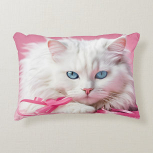 Cojín Decorativo Gato blanco con cintas rosadas