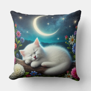 Cojín Decorativo Gato Blanco Durmiendo Tranquilamente al Aire Libre