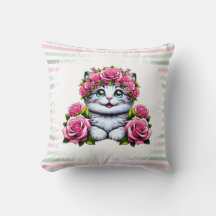 Gato Blanco Encantador con Corona Floral 