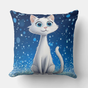 Cojín Decorativo Gato blanco encantador con grandes ojos azules