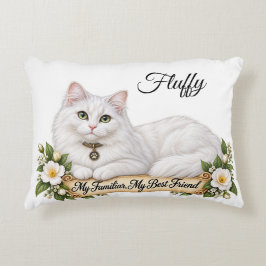 Cojín Decorativo Gato blanco esponjoso personalizado Familiar