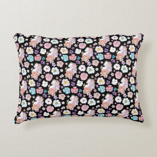 Cojín Decorativo Gato Blanco Floral Pastel Botánico Romántico Negro