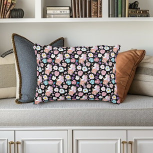 Cojín Decorativo Gato Blanco Floral Pastel Botánico Romántico Negro