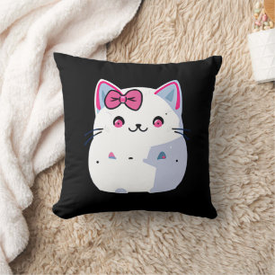 Cojín Decorativo Gato blanco gatito con Bowtie rosa