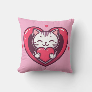 Cojín Decorativo Gato blanco lindo con diseño de amor gatito Kawaii