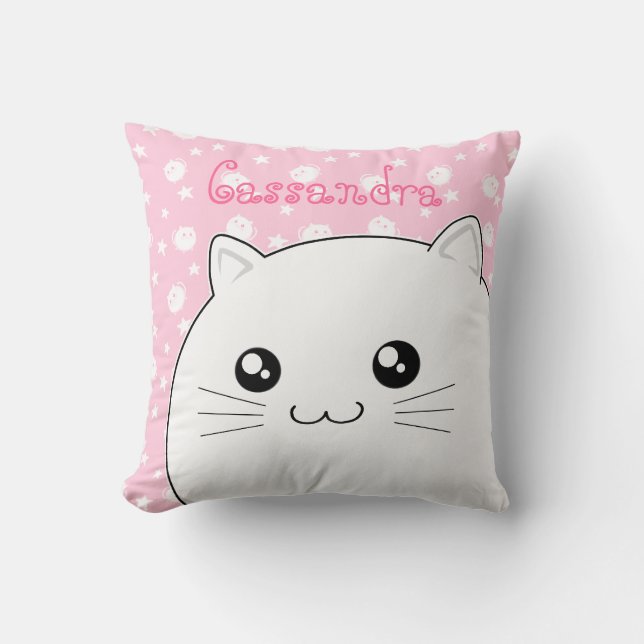 Cojín Decorativo Gato blanco lindo del gatito de Kawaii (Anverso)