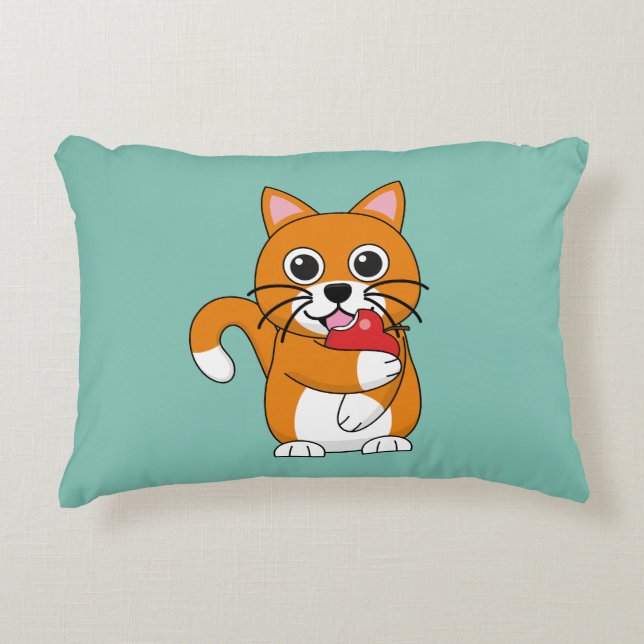 Cojín Decorativo Gato blanco Naranja lindo comiendo Personalizado d (Anverso)