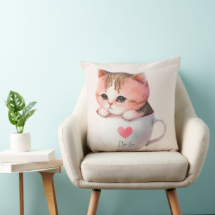 Cojín Decorativo Gato blanco-rosado en una taza de té (2)