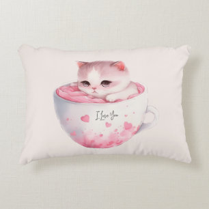 Cojín Decorativo Gato blanco-rosado en una taza de té (3)