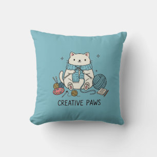 Cojín Decorativo Gato Blanco Tejiendo Pasatiempo Dulce Decoración H