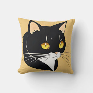 Cojín Decorativo Gato Blanco Y Negro Con Ojos Amarillos Brillantes