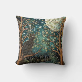 Cojín Decorativo Gato boho cielo nocturno estrellado bosque