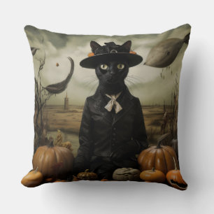 Cojín Decorativo Gato Bruja con Calabazas 